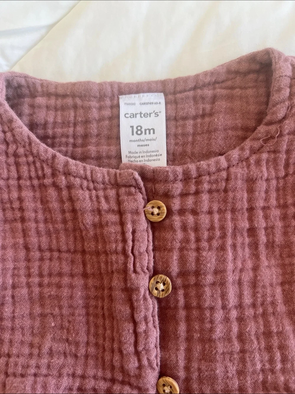 Carter's Mauve Pink Textured Short Sleeve One-Piece